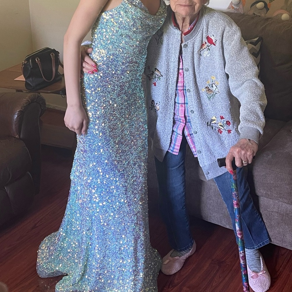 Alace Paris Prom dress with green/mint sequins (originally bought for $470)
